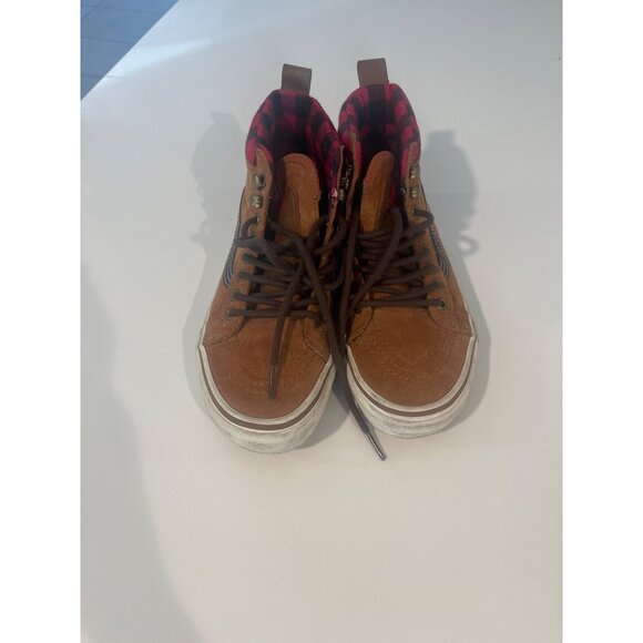 Vans Sk8-Hi Suede & Plaid High-Top Sneakers Brown/Red Size 6.5 M/Lace-Up Casual - Picture 3 of 10
